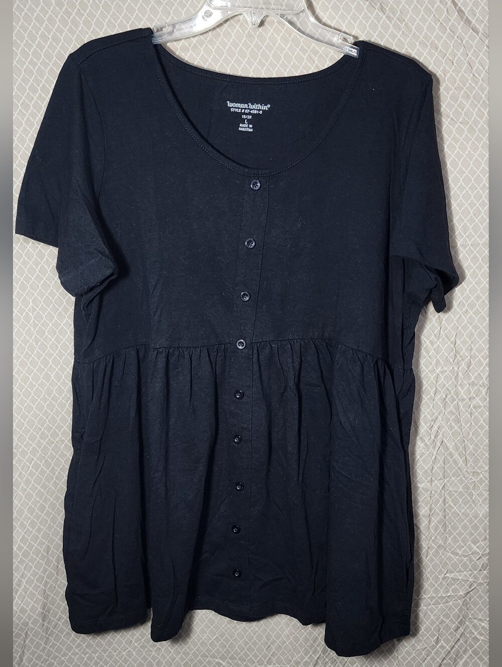 Woman Within Black Short Sleeve Tunic Empire Waist Size18/20 used Great Shape